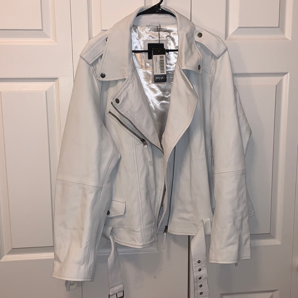 100% Genuine High Quality Leather White Jacket .